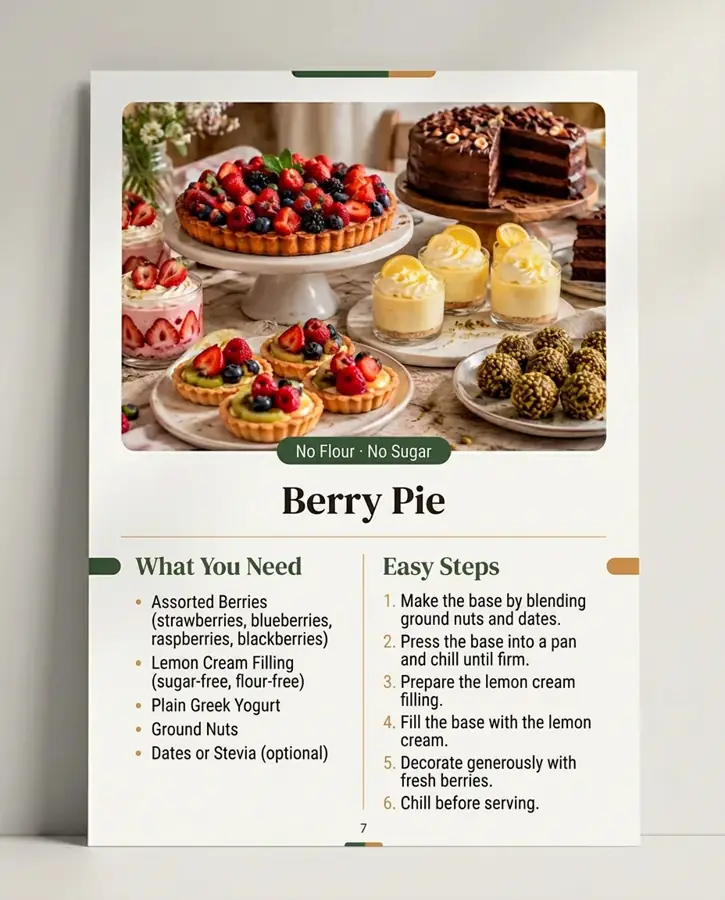 A berry pie recipe page with foods and steps